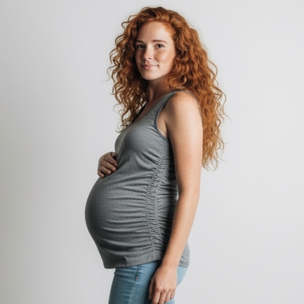 Isabel Maternity Ruched Sides Gray Tank Top M/L